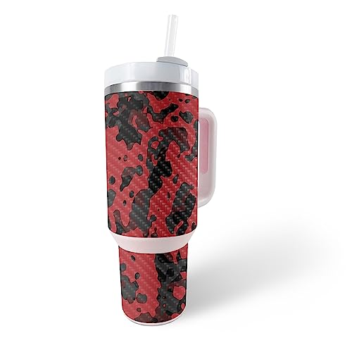 MightySkins Carbon Fiber Skin Compatible with Stanley The Quencher H2.0 FlowState 40 Oz Tumbler - Red Modern Camo | Protective, Durable Textured Carbon Fiber Finish | Easy to Apply