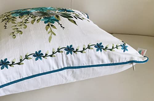 Image of TARA- Sparkling Homes Embroidered Cushion Covers 16 X 16 Inches In Cotton Silk, My Fair Lady (Aqua Blue, 16 X 16 Inches),250 TC