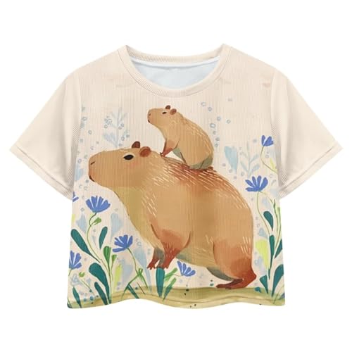 Image of Girls Fashion Crewneck Tee Shirts Casual Short Sleeve Crop Top Summer Outfits 5-14 Years Old