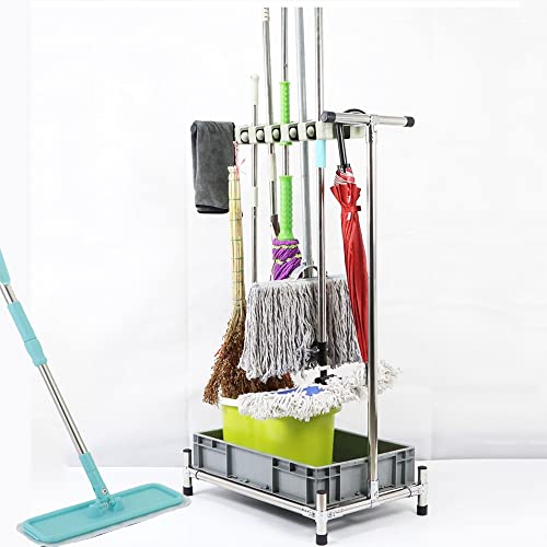 Support mobile pour balai pour optimiser le rangement de la buanderie et du garage - 2
