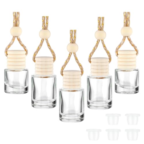 5 Stück nachfüllbare Auto-Parfümflaschen, hängende Auto-Lufterfrischer-Diffusoren 8 ml leere Parfümflaschen transparente Parfüm-Anhängerflaschen für Zuhause Auto-Hängedekorationen