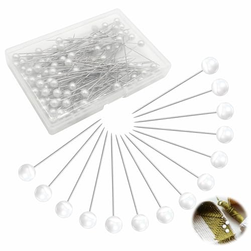 Lot de 100 épingles à coudre rondes avec fausse perle 65 mm avec grande boîte de rangement pour bijoux de couture, ourlets, bricolage, décoration, projets...