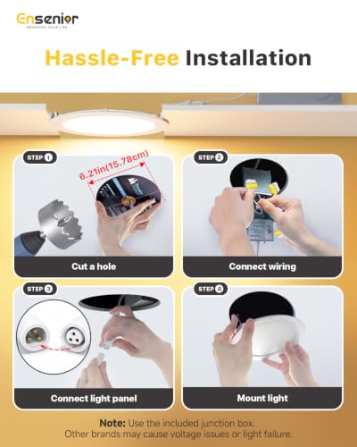 Image of Ensenior - 16 Pack, 6 Inch Ultra Thin Ceiling Recessed LED with Junction Box, 3000K / 4000K / 5000K Selectable, 12W 110W Eqv, Dimmable, 1050LM High Brightness - ETL & Energy Star Certified