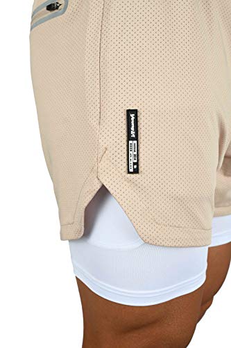 Youngla Compression Shorts - Soft, Breathable, Stretchy Mens Compression Shorts With Pocket - Compression Shorts For Men 105 Beige/White Xl #TOP3