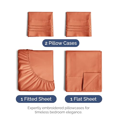 Image of Queen Size 4 Piece Sheet Set - Soft & Cooling Bed Sheets - Harvest Pumpkin | Fits 8 Inch to 16 inch Mattress, Wrinkle Free & Fade Resistant with Deep Pockets, Breathable, Comfy Hotel Luxury Bedding