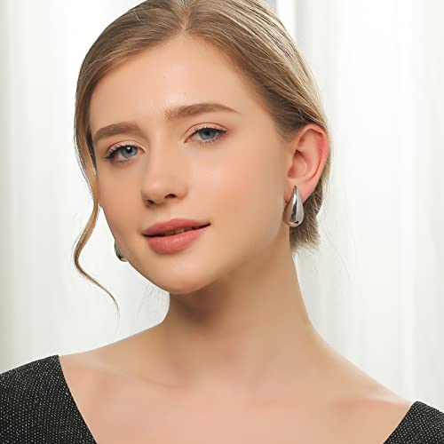 Chunky Gold Hoop Earrings For Women, Lightweight Earring Dupes Tear Drop Dangle Earrings 14K Gold Plated, Water Drop Earrings Fashion Trendy Hypoallergenic Jewelry #TOP1
