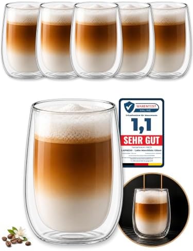 LAPRESO® Doppelwandige Cappuccino Gläser 6er Set 250ml Moderne Kaffeegläser | Hitzebeständige Thermogläser aus Borsoilikatglas