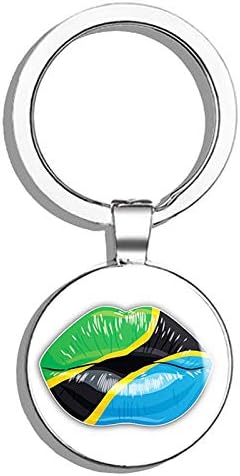 Glover Trading Tanzania Flag Lips Art Round Stainless Steel Metal Key Chain Keychain Ring Double Sided Deisgn