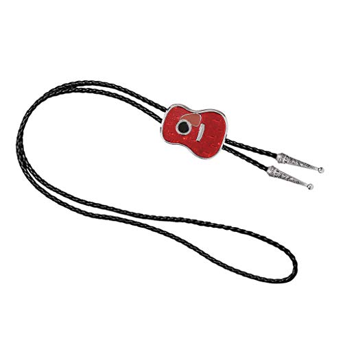 Generic 2pcs Estilo Vintage Guitarra Forma Cowboy Bolo Gravata Gravata de Couro para Homens Vermelho