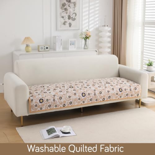 Image of HOKIPO 'HomeHues Series' Printed Quilted Sofa Cover Mat for 2 Seater Sofa, Light Peach Candytuft (IN-807-D6*1)