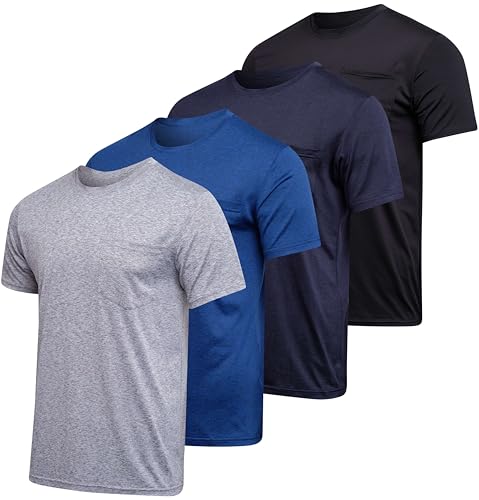 Image of Real Essentials 4 Pack: Men's Dry-Fit Short Sleeve Pocket Crew Performance Athletic T-Shirt (Available in Big & Tall)