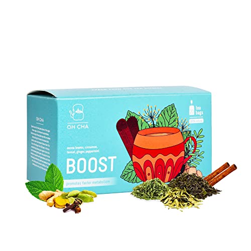 OH CHA - Green Tea Bags, Boost | Energy Boosting Tea with Pepperm...