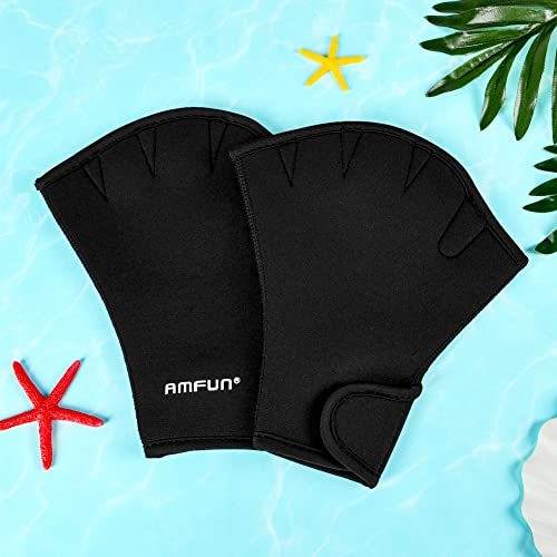 Amfun Aquatic Gloves, Webbed Swimming Gloves, Water Training Paddle With Adjustable Wrist Strap, Aquatic Fitness Accessories For Diving Surfing Hand Men Women（Black - L Size #TOP5