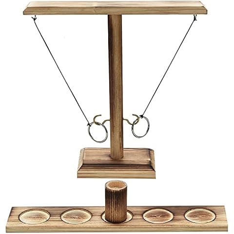 Ring Toss Game for Adults Kids, 2 Players Hook and Ring Game, Handheld Board Games with Shot Ladder Bundle, Outdoor Indoor Handmade Wooden Hook Fast-paced Interactive Toys for Party Home Bars Cover