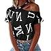 Tops de mujer elegante mujer estilo verano estilo y modaun hombro colgante letra letra impresa manga corta camiseta camiseta de manga corta para mujer elegante festiva, Negro , S