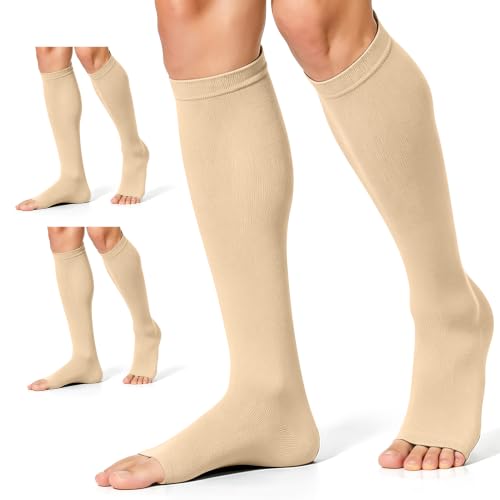 Image of CHARMKING 3 Pairs Open Toe Compression Socks for Women & Men Circulation 15-20 mmHg is Best Support for All Day Wear