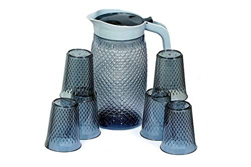 laxury sales Water Jug 2 Liter with 6 Pcs Serving Glass 200 ml for Drinking Juice Milk Cold Drink Storing Home Kitchen Set Drinkware Plastic