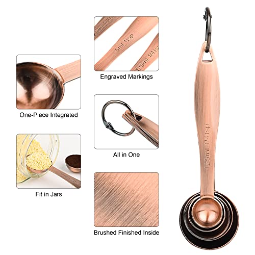 Smithcraft 12-Piece Measuring Cup Set, Stainless Steel with Copper Finish, Engraved US & Metric Markings, Includes 5 Cups, 5 Spoons, 1 Leveler, 1 Measure Equivalents