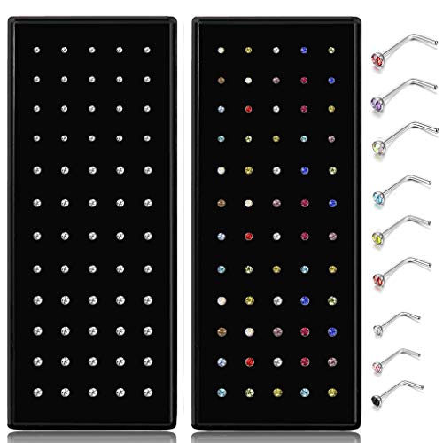 Jstyle 120Pcs L Nose Piercing Studs Jewelry for Women Stainless Steel Body Ear Piercing 22G 1.5mm 2mm 2.5mm