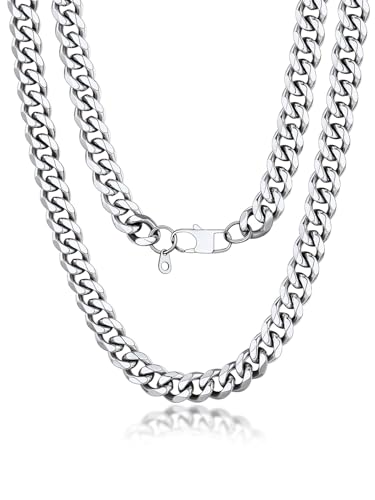 Suplight Mens Silver Necklace Chains 316L Stainless Steel 12mm Chunky Miami Curb Link Chain 20inch Necklaces Men Hip Hop Rapper Waterproof Men's Jewellery Gift for Husband Father