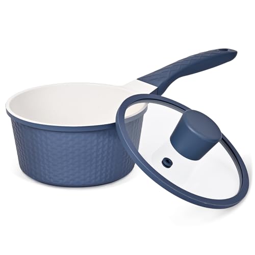 SizzPizz 1.5QT Nonstick Saucepan with Lid, Small Cooking Pot, Granite Coating with Cool Handle, PTFE & PFOA Free, Dishwasher Safe, Perfect for Boiling Milk, Sauce, Gravies, Pasta, Noodles