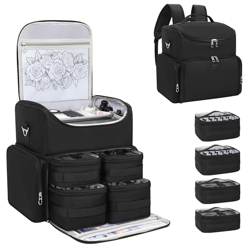Relavel Tattoo Backpack with 4 Removable Pouches Tattoo Travel Case with 3 Detachable Dividers Waterproof Tattoo Carrying Case for Stencil Printer Equipment and Supplies - Black