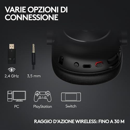 PRO X2 Lightspeed Cuffie Gaming Wireless, Microfono a Braccio Rimovibile, Driver Grafene 50 mm, DTSHeadphone X2.0, Surround7.1, Bluetooth/USB/3.5 Aux, Bianco - Cuffia gaming - Immagine 4