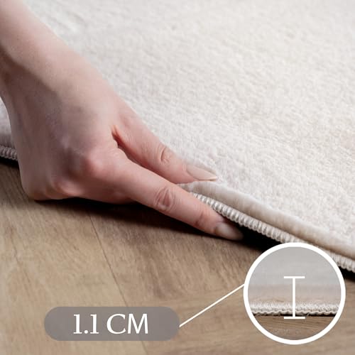 SIMPEX Teppich Creme 240x340 cm Waschbarer Kurzflor Teppich, rutschfest & weich, modernes einfarbiges Design für Wohnzimmer, Schlafzimmer… – Ansicht 5