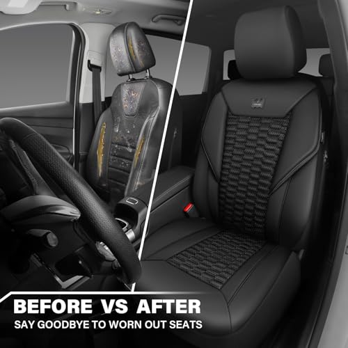 Image of CAR PASS 3D Foam PU Leather Car Seat Covers Front Seats,Black Faux Leather Front Seat Covers for Cars, Universal Fit for SUVs Trucks Vans Sedan Automotive, Armrest Airbag Compatible,Black