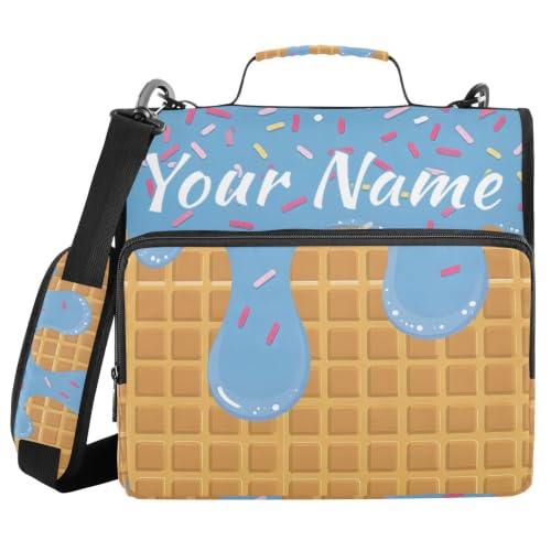 Image of Custom 3 Ring Zipper Binder Blue Ice Cream Drip Personalized Name 1.5 Inch Binders Large Capacity Multi Pockets for School Office Supplies
