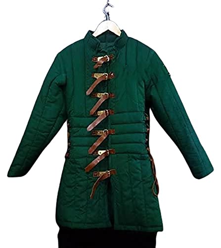 NauticalMart Medieval Gambeson Thick Padded Long Coat Aketon Jacket Armor Costume Off-Green Cotton Fabrics