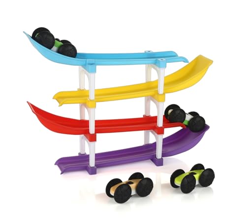 Image of 4-LAVEL Ramp Racer Multi-Level Toy Car Track Set with Mini Cars, Colourful Stacking Ramps for Kids