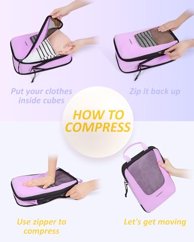 Image of BAGSMART Compression Packing Cubes for Travel, 6 /5 /4set Lightweight Packing Organizers, Summer Travel Essentials Suitcase Organizer Bags Set