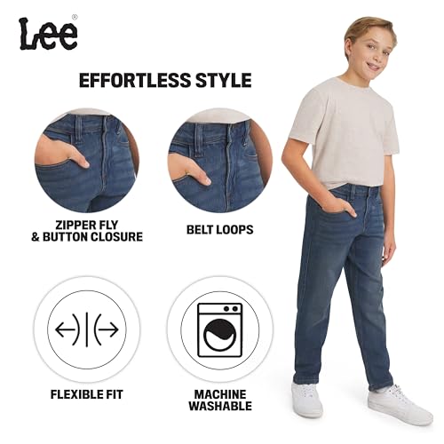 Jean en denim extensible coupe droite garçon taille ajustable sans serrer