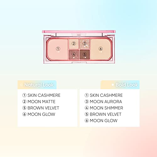 Amuse Vegan Face All Palette Eyeshadow Blush 3-In-1 Contouring Soft Matt (01 Moon Glow) #TOP3