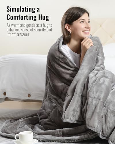 Uttermara Weighted Blanket Twin 15 Pounds, Adult Weighted Blankets with Soft Plush Flannel Fleece & Cozy Warm Sherpa for Couch Bed, Heavy Blanket Great for Calming and Relax, Grey 48x72 Inches