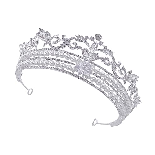 Diadema for niños pequeños, tiara for niñas, tiaras y coronas de diamantes de imitación de plata for mujeres, tiara con cuentas de boda, corona de perlas for novia, tiara decorativa, tiara de diamante