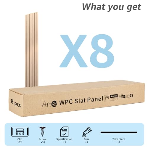 Image of Art3d 108 x 6 Inch WPC Wood Slat Wall Panels, 3D Wall Accents, 8-Pack, Oak