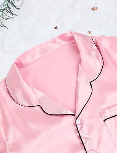 SEALINF 4 Pcs Silk Pajamas for Girls Kids Satin Pajamas Long Short Sleeve Long Pants Shorts Pjs Set with Sleep Mask4