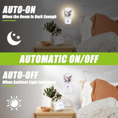 Image of Groovy Hummingbird Flowers Night Light,Night Lights Plug into Wall for Kitchens Toilets Bedroom Decorative Half Round Nightlight Led Lamp 0.5W Sleep Friendly