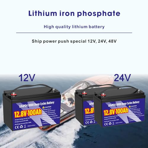 Image of 12V 100Ah LiFePO4 Lithium Battery, Group 31 1280Wh Lithium Iron Phosphate Battery 8000+ Deep Cycles Long Lifespan with Built-in BMS Low Temperature Battery for Trolling Motor, RVs, Solar System