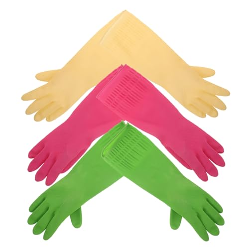 HAMPPLIES 3 Guantes de Látex Reutilizables para Cocina y Limpieza Impermeables Antideslizantes y Resistentes Guantes Gruesos para Lavado de Platos y Domésticas