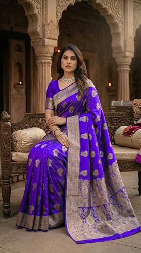 Image of C J Enterprise Women's Pure Soft Silk Saree With Blouse Piece For Wedding (KeriLichi)