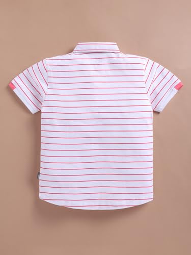Image of Bumchums Boys Casual Regular Fit Polo Half Sleeve T-Shirt for Kids, Boys, Striped Printed