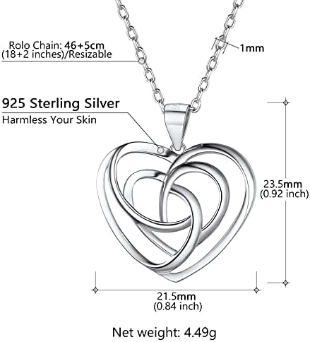 PROSILVER Women Solid 925 Silver Celtic Knot Pendant with Chain,Heart/Cross/Triangle Celtic Jewelry-Send Gift Box