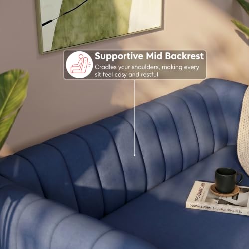 Image of Interio by Godrej Paramount L-Shape 3 Seater Right Hand Side Fabric Sofa, 1-Year Warranty, Solid Wood, Ocean Blue