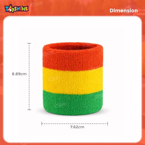 Image of Toyshine Cotton 3 Pieces Sweatbands Set, Includes Sports Headband And Wrist Sweatbands Striped Sweat Band For Athletic Men And Women - Orange Yellow Green