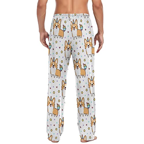 Unicorn Corgi Dog Pajama Pants Colorful Puppy Lounge Sleepwear PJs Men's Pajama Bottoms Casual Sleep Pants L2