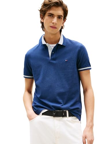 Image of Tommy Hilfiger Men's Short Sleeve Casual Polo Shirts in Regular Fit with Stretch and Contrast Collar Designs