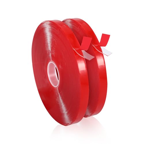 Lot de 2 rubans adhésifs double face - Extra fort - 10 m x 10 mm - Étanche - Transparent - Multifonction - Pour bande LED, voiture, maison, bureau